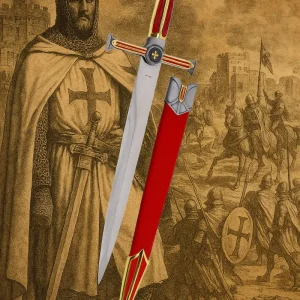 Amont S0235SA – Dague Templier avec Croix Rouge et Gaine en Cuir