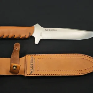 Wildsteer TX‑H – Couteau à lame fixe - Manche Cuir Gold & Étui Cuir