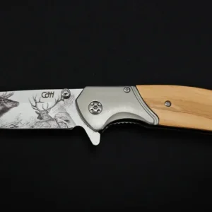 Couteau pliant Herbertz CJH - Manche Olive Wood – Design Cerf 3D